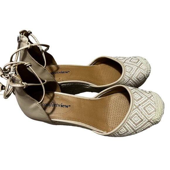 ComfortView Ryann Crochet Espadrilla Wedge Heels sz 8 Wide Lace Up Ankle - Picture 5 of 15